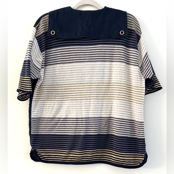 Women's Size L Button Down Blouse Gold‎ Metallic Coastal Nautical Sailor Chic - Picture 8 of 12